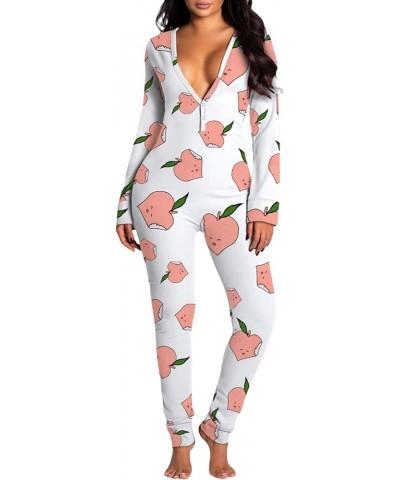 Women's Sexy Deep V Neck Bodycon Jumpsuit Butt Flap Pajamas Long Sleeve Romper Overall Sleepwear Apple $12.50 Jumpsuits