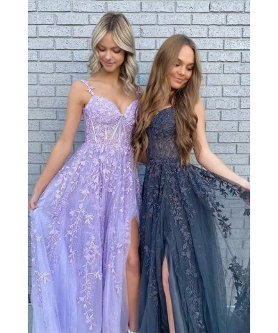 Women's Spaghetti Straps Prom Dresses Lace Appliques Off Shoulder Tulle Sexy Split Long Formal Evening Party Gowns New Lilac ...