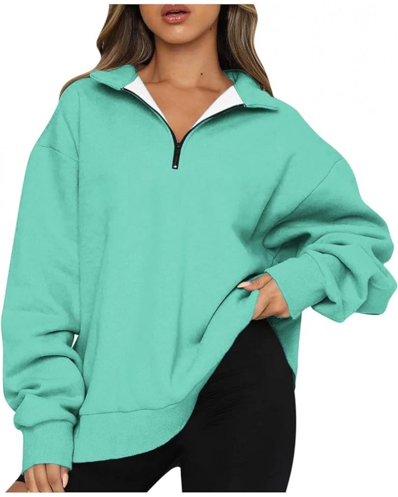 Womens Quarter Zip Oversized Sweatshirt Solid Pullover Hoodie Y2K Fall Sweaters Shirts Fashion Trendy Clothes 2023 J015-mint ...