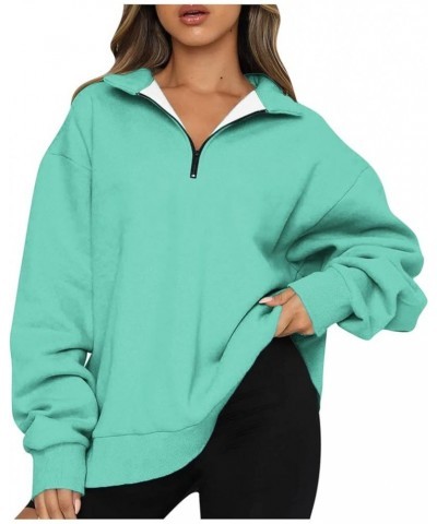 Womens Quarter Zip Oversized Sweatshirt Solid Pullover Hoodie Y2K Fall Sweaters Shirts Fashion Trendy Clothes 2023 J015-mint ...