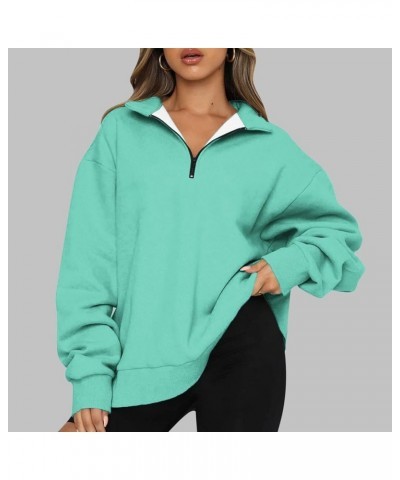 Womens Quarter Zip Oversized Sweatshirt Solid Pullover Hoodie Y2K Fall Sweaters Shirts Fashion Trendy Clothes 2023 J015-mint ...