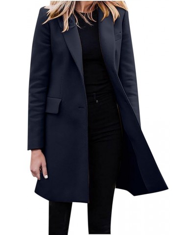 Women's Elegant Wool Blend Trench Coat With Belt Winter Notch Collar Open Front Long Jacket Ladies Fashion Pea Coats X08-navy...