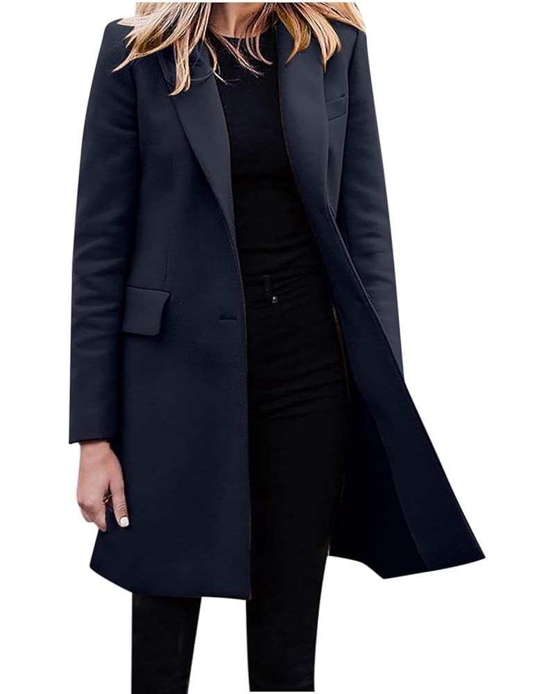 Women's Elegant Wool Blend Trench Coat With Belt Winter Notch Collar Open Front Long Jacket Ladies Fashion Pea Coats X08-navy...