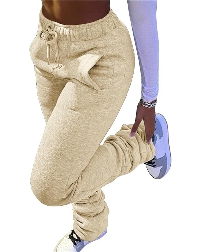 Women Stacked Flared Long Pants Thick Warm Lined Sweatpants Jogger Y2K Pants for Winter XS-3XL Khaki $11.44 Pants