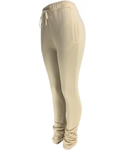 Women Stacked Flared Long Pants Thick Warm Lined Sweatpants Jogger Y2K Pants for Winter XS-3XL Khaki $11.44 Pants