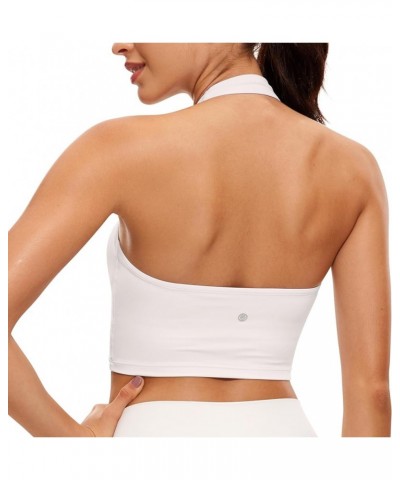 Womens Butterluxe Halter Longline Sports Bra - Padded Workout Yoga Crop Tank Tops with Built in Shelf Bra White Apricot $16.5...