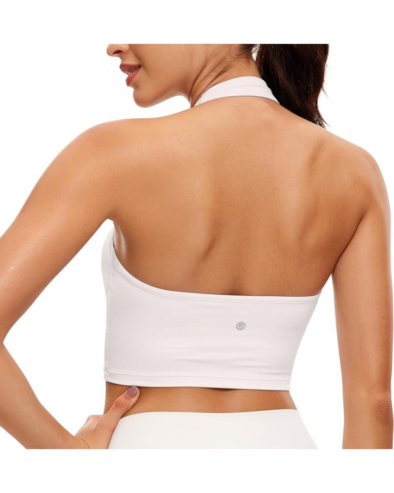 Womens Butterluxe Halter Longline Sports Bra - Padded Workout Yoga Crop Tank Tops with Built in Shelf Bra White Apricot $16.5...