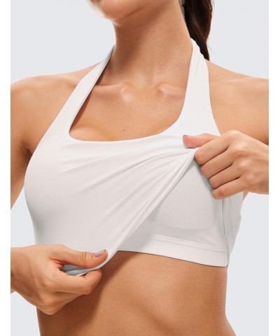 Womens Butterluxe Halter Longline Sports Bra - Padded Workout Yoga Crop Tank Tops with Built in Shelf Bra White Apricot $16.5...