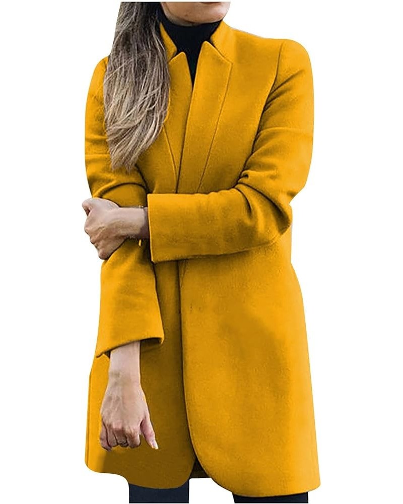 Womens Elegant Notched Pea Coats 2023 Fall Winter Double Breasted Wool Blend Jackets Casual Mid Long Warm Cardigans A01yellow...