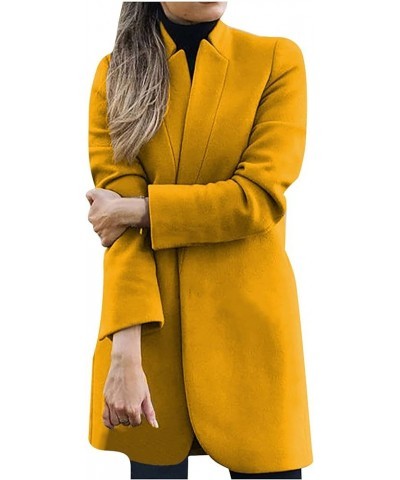 Womens Elegant Notched Pea Coats 2023 Fall Winter Double Breasted Wool Blend Jackets Casual Mid Long Warm Cardigans A01yellow...