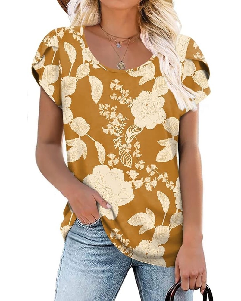 Womens Casual Short Sleeve T-Shirts Crewneck Tunic Tops Loose Comfy Tee Blouse Lightweight Cute Brown Hibiscus $12.00 Tops