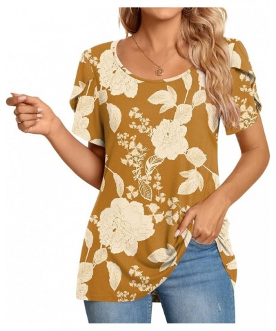 Womens Casual Short Sleeve T-Shirts Crewneck Tunic Tops Loose Comfy Tee Blouse Lightweight Cute Brown Hibiscus $12.00 Tops