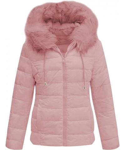 Women Double Sided Faux Fur Jacket Spring and Winter Fashion Reversible Hood Puffer Coat with Fur Collar Pink $44.19 Coats