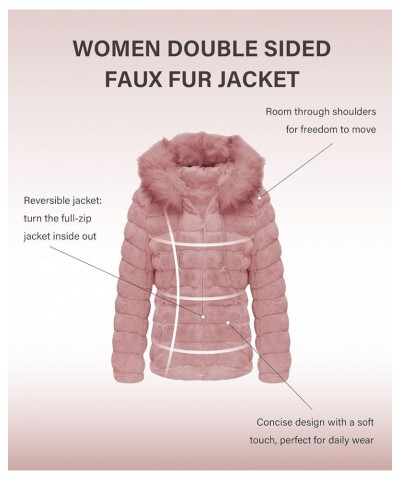 Women Double Sided Faux Fur Jacket Spring and Winter Fashion Reversible Hood Puffer Coat with Fur Collar Pink $44.19 Coats