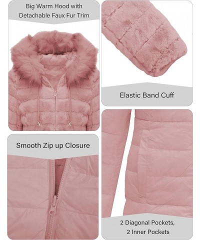 Women Double Sided Faux Fur Jacket Spring and Winter Fashion Reversible Hood Puffer Coat with Fur Collar Pink $44.19 Coats