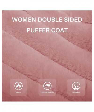 Women Double Sided Faux Fur Jacket Spring and Winter Fashion Reversible Hood Puffer Coat with Fur Collar Pink $44.19 Coats