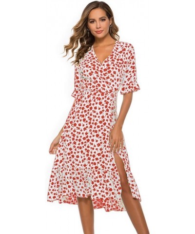 Elegant Short Sleeve V Neck Floral Midi Summer Dresses for Women 2023 Boho Ruffle Long Dresses Ruffle Cocktail Dress Bred $5....