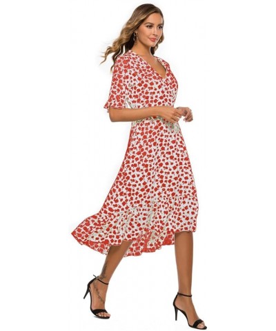 Elegant Short Sleeve V Neck Floral Midi Summer Dresses for Women 2023 Boho Ruffle Long Dresses Ruffle Cocktail Dress Bred $5....