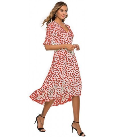 Elegant Short Sleeve V Neck Floral Midi Summer Dresses for Women 2023 Boho Ruffle Long Dresses Ruffle Cocktail Dress Bred $5....