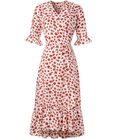 Elegant Short Sleeve V Neck Floral Midi Summer Dresses for Women 2023 Boho Ruffle Long Dresses Ruffle Cocktail Dress Bred $5....