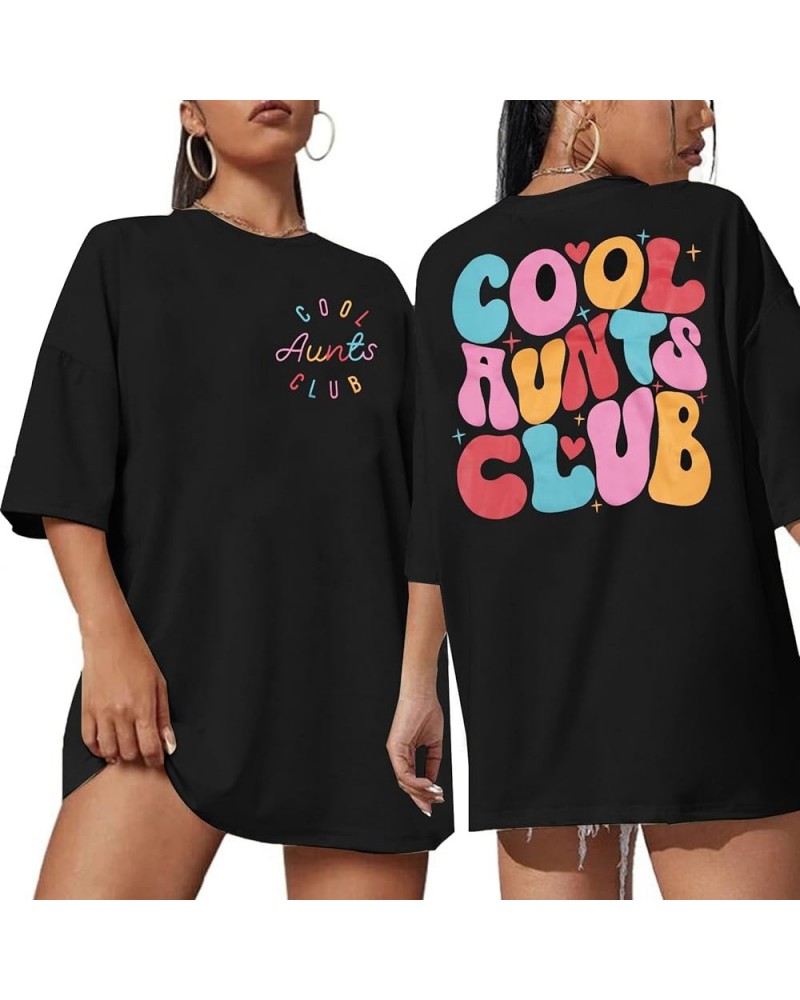 Aunt Shirt Oversize Auntie Shirts : Women Cool Aunts Club T-Shirt Auntie Letter Print Shirt Cute Aunt Gifts Tee Tops Black $1...