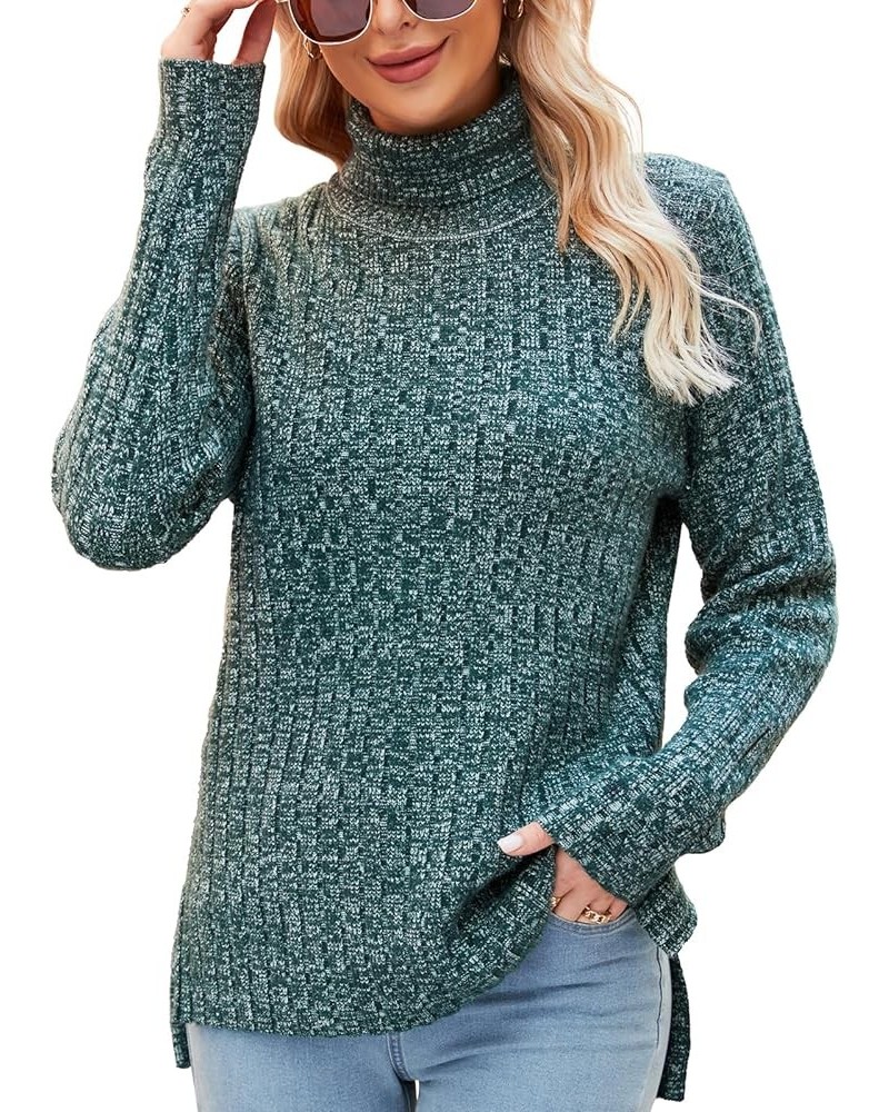 Womens Casual Turtleneck Sweaters Ribbed Knit Long Sleeve Pullover Chunky Tunic Tops A Dark Green $16.65 Sweaters