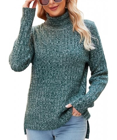 Womens Casual Turtleneck Sweaters Ribbed Knit Long Sleeve Pullover Chunky Tunic Tops A Dark Green $16.65 Sweaters