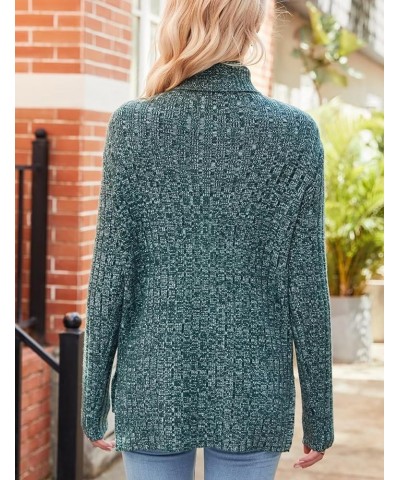 Womens Casual Turtleneck Sweaters Ribbed Knit Long Sleeve Pullover Chunky Tunic Tops A Dark Green $16.65 Sweaters