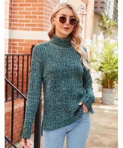 Womens Casual Turtleneck Sweaters Ribbed Knit Long Sleeve Pullover Chunky Tunic Tops A Dark Green $16.65 Sweaters