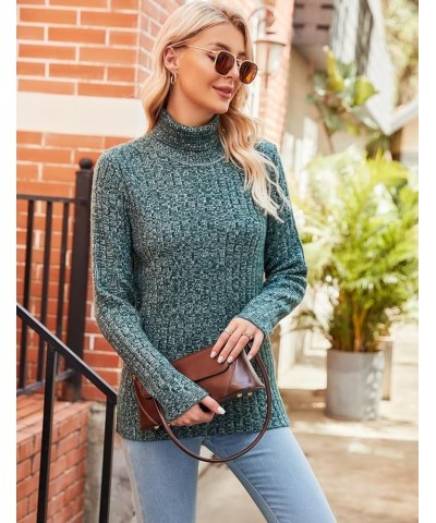 Womens Casual Turtleneck Sweaters Ribbed Knit Long Sleeve Pullover Chunky Tunic Tops A Dark Green $16.65 Sweaters