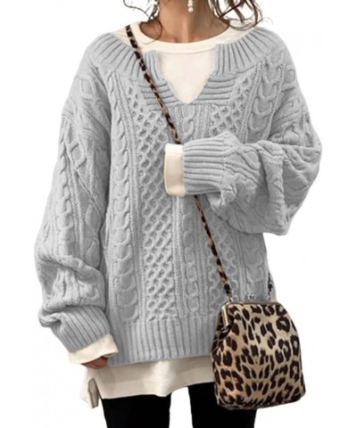 Slouchy Cable Knit Sweater Women Fall Fashion V-Neck,Sleeve Loose Cable Knit Sweater Pullover Small B $20.29 Sweaters