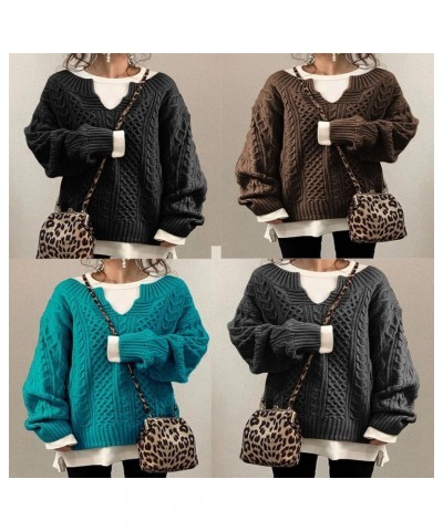 Slouchy Cable Knit Sweater Women Fall Fashion V-Neck,Sleeve Loose Cable Knit Sweater Pullover Small B $20.29 Sweaters