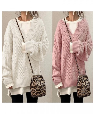 Slouchy Cable Knit Sweater Women Fall Fashion V-Neck,Sleeve Loose Cable Knit Sweater Pullover Small B $20.29 Sweaters