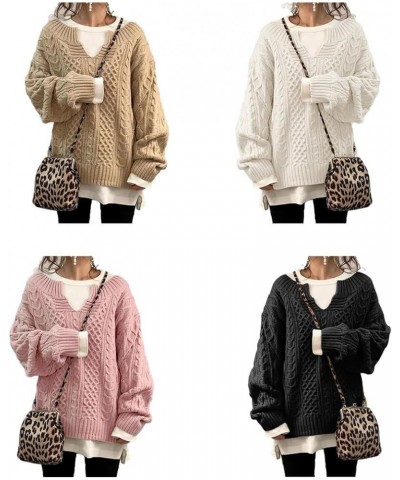 Slouchy Cable Knit Sweater Women Fall Fashion V-Neck,Sleeve Loose Cable Knit Sweater Pullover Small B $20.29 Sweaters