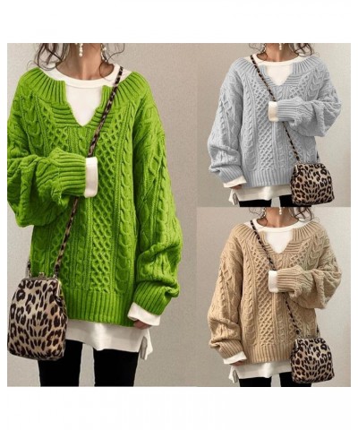 Slouchy Cable Knit Sweater Women Fall Fashion V-Neck,Sleeve Loose Cable Knit Sweater Pullover Small B $20.29 Sweaters