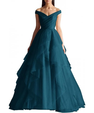 Off Shoulder Quinceanera Dress Ball Gown Strapless Puffy Tulle Wedding Dresses for Bride Teal $52.64 Dresses