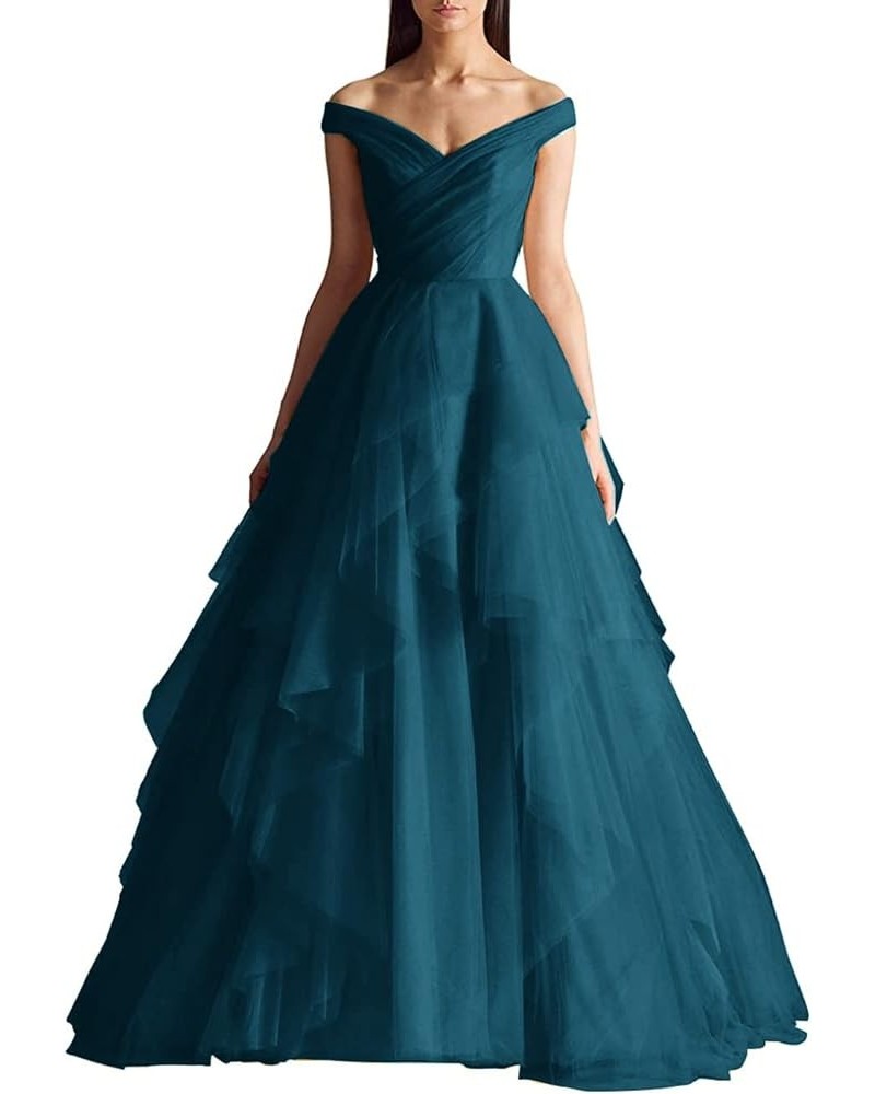 Off Shoulder Quinceanera Dress Ball Gown Strapless Puffy Tulle Wedding Dresses for Bride Teal $52.64 Dresses