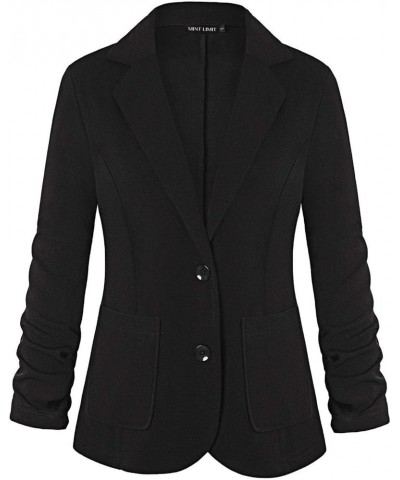 Women's Casual 3/4 Sleeve Blazer Lightweight Jacket Work Office Button Front Blazers with Pockets Black $17.28 Blazers