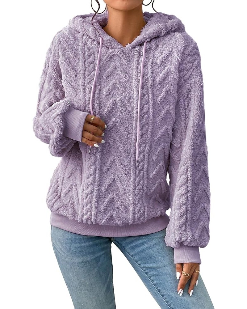 Sherpa Hoodies for Women Fluffy Hooded Sweatshirt Pullover Hoodie with Pattern Women's Warm Fleece Sweaters Purple $16.10 Hoo...