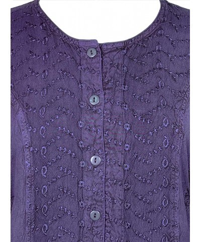 Women's Medieval Long Sleeve Embroidered Ruffle Netted Button Down Top Blouse Purple $22.65 Blouses