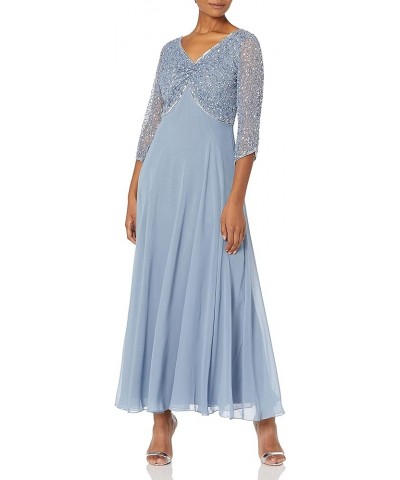 Women's 3/4 Sleeve V-Neck Beaded Top Long Gown Dusty Blue/Blue/Silver $41.31 Dresses