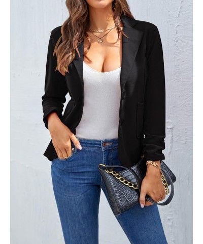 Women's Casual 3/4 Sleeve Blazer Lightweight Jacket Work Office Button Front Blazers with Pockets Black $17.28 Blazers