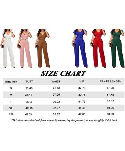 Women's V-Neck Jumpsuit High Waist Short Sleeve Ruffled Loose Long Wide Leg Pants Black $20.40 Jumpsuits