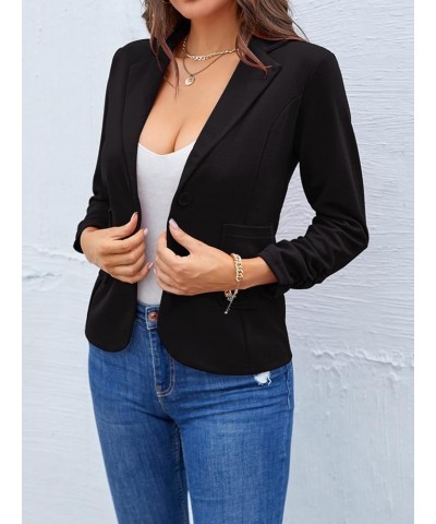 Women's Casual 3/4 Sleeve Blazer Lightweight Jacket Work Office Button Front Blazers with Pockets Black $17.28 Blazers