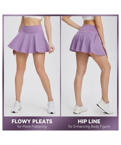 Women's High Waisted Tennis Skirts Tummy Control Pleated Golf Skorts Skirts for Women with Shorts Pockets Purple-2 Side Pocke...