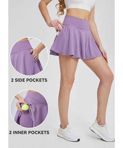 Women's High Waisted Tennis Skirts Tummy Control Pleated Golf Skorts Skirts for Women with Shorts Pockets Purple-2 Side Pocke...