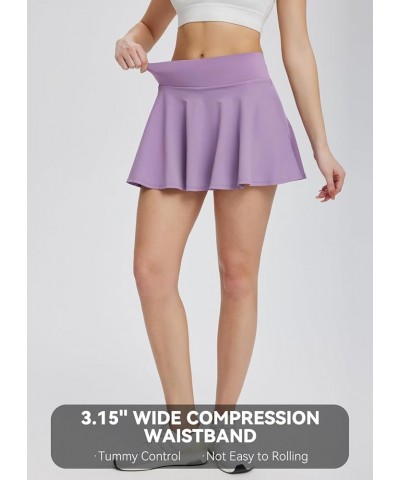 Women's High Waisted Tennis Skirts Tummy Control Pleated Golf Skorts Skirts for Women with Shorts Pockets Purple-2 Side Pocke...