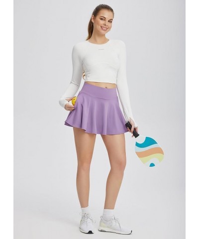 Women's High Waisted Tennis Skirts Tummy Control Pleated Golf Skorts Skirts for Women with Shorts Pockets Purple-2 Side Pocke...