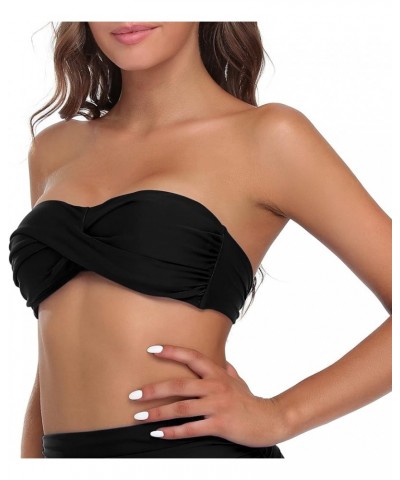 Women Strapless Bikini Tops Retro Twist Front Bathing Suit Tops Push Up Bandeau Swimsuit Black $19.79 Swimsuits