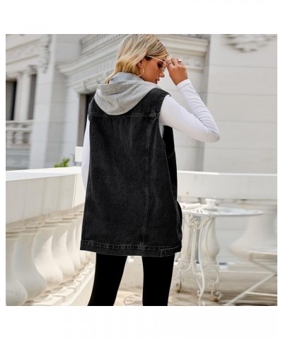 Women's Denim Vest Oversized Jean Lapel Sleeveless Button Down Outerwear Waistcoat Jacket Black Grey With Hat $15.99 Jackets